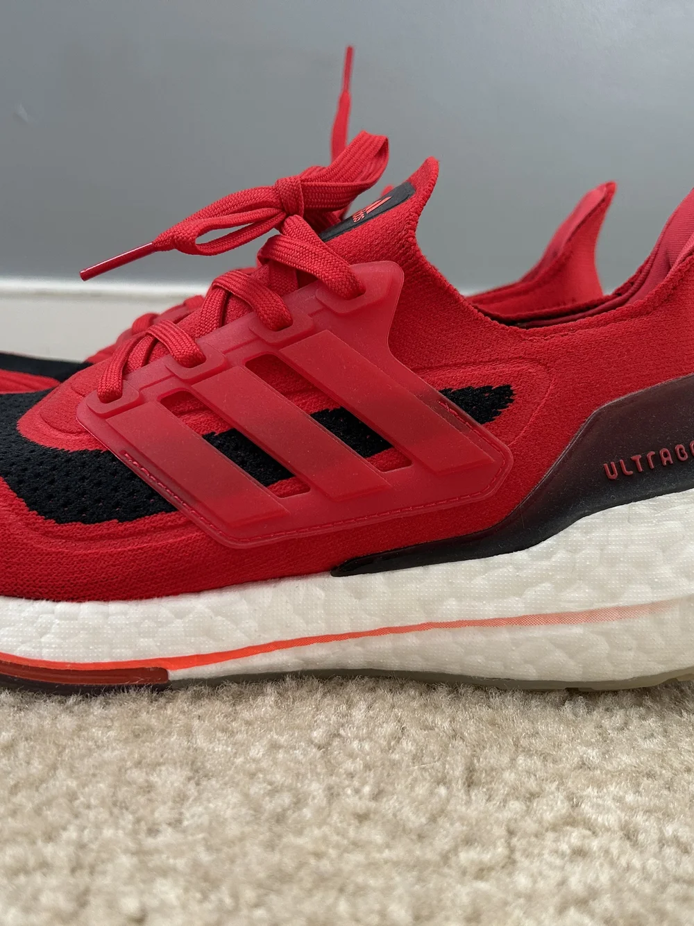 Adidas Men’s Ultraboost Running Shoes - Light Gray And Red/Black